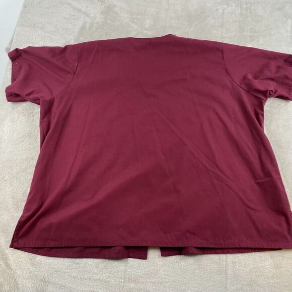 Landau Unisex Scrub Top 4XL Burgundy Button-Front With Pockets - Picture 5 of 9